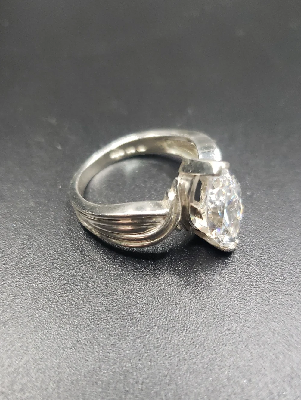 Sterling Silver Marquise Cut Diamonique Ring, Size 5 - Picture 3 of 5